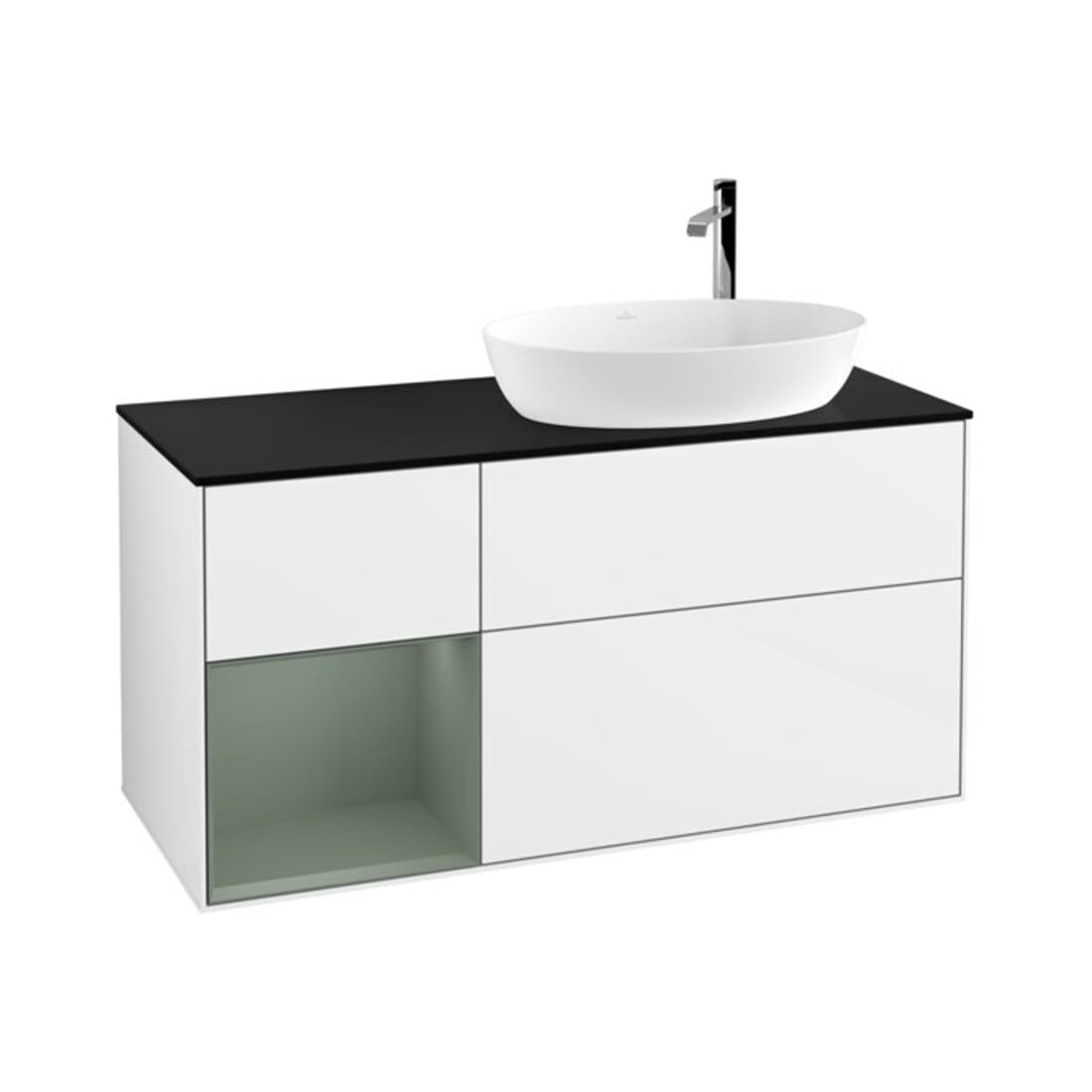 V&B Waschtischunterschrank Wandbeleuchtung Finion 120cm, Pl b m, Rg Ol m Lac, glo wh. Lac
