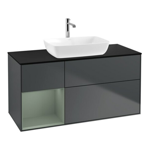 V&B Waschtischunterschrank Wandbeleuchtung Finion 120cm, Pl b m, Rg Ol m Lac, md bl. m Lac