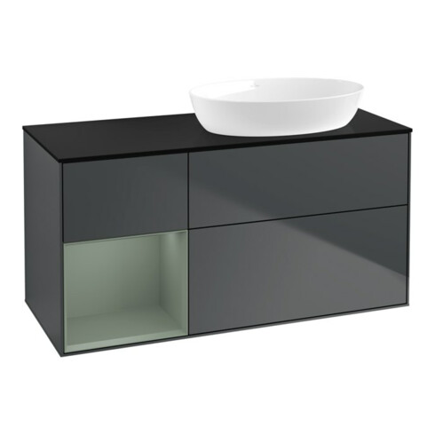 V&B Waschtischunterschrank Wandbeleuchtung Finion 120cm, Pl b m, Rg Ol m Lac, md bl. m Lac