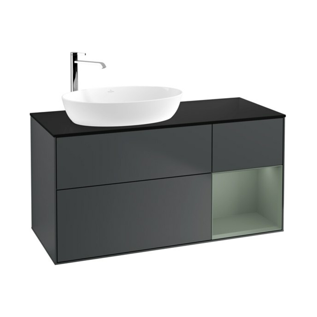 V&B Waschtischunterschrank Wandbeleuchtung Finion 120cm, Pl b m, Rg Ol m Lac, md bl. m Lac