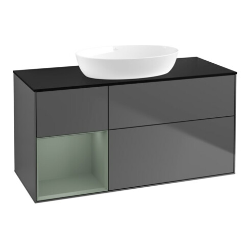 V&B Waschtischunterschrank Wandbeleuchtung Finion 120cm, Pl b m, Rg Oli. m Lac, Anthrac. m