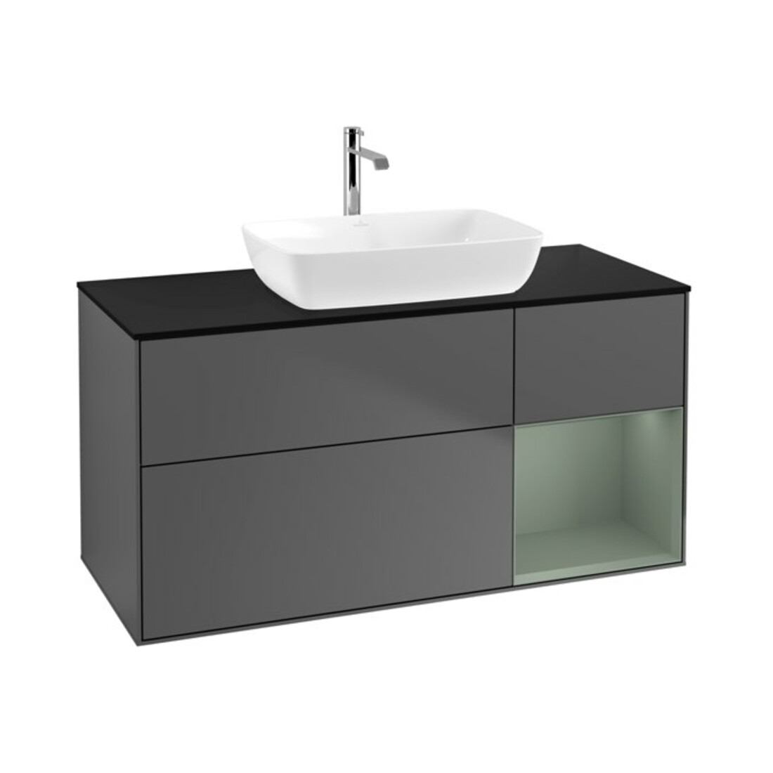 V&B Waschtischunterschrank Wandbeleuchtung Finion 120cm, Pl b m, Rg Oli. m Lac, Anthrac. m