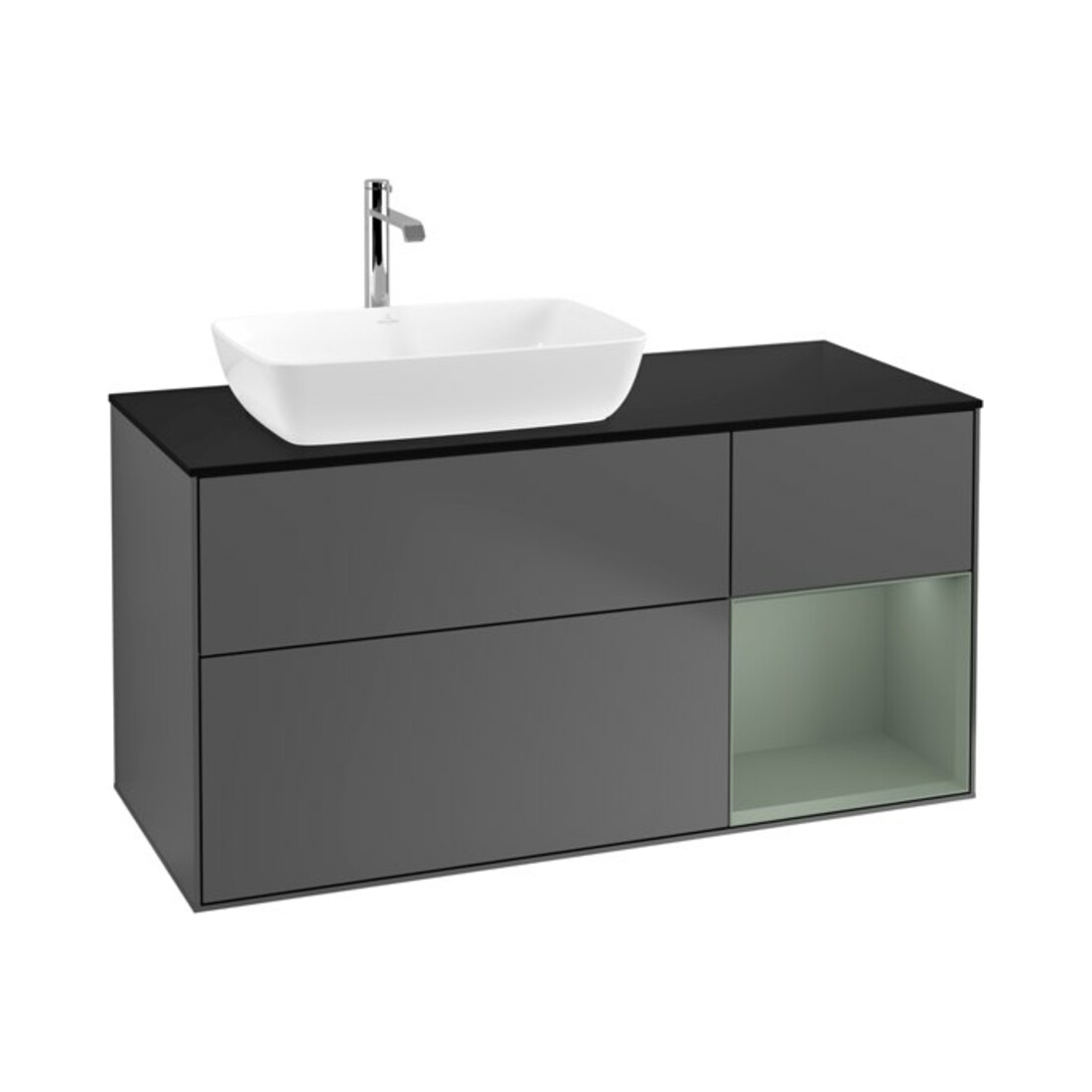 V&B Waschtischunterschrank Wandbeleuchtung Finion 120cm, Pl b m, Rg Oli. m Lac, Anthrac. m