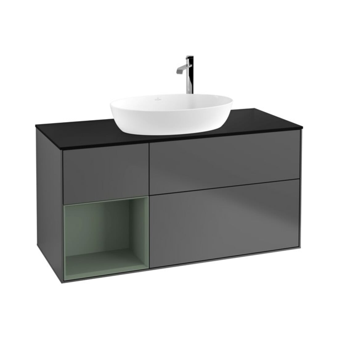 V&B Waschtischunterschrank Wandbeleuchtung Finion 120cm, Pl b m, Rg Oli. m Lac, Anthrac. m