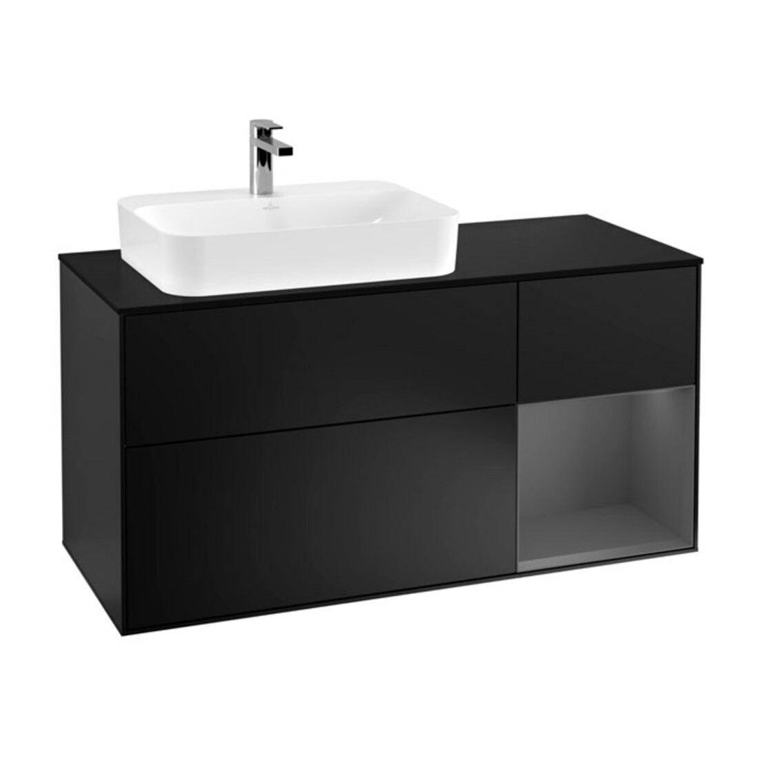 V&B Waschtischunterschrank Wandbeleuchtung Finion 120cm, Pl b m, Rg r A m, bla m Lac