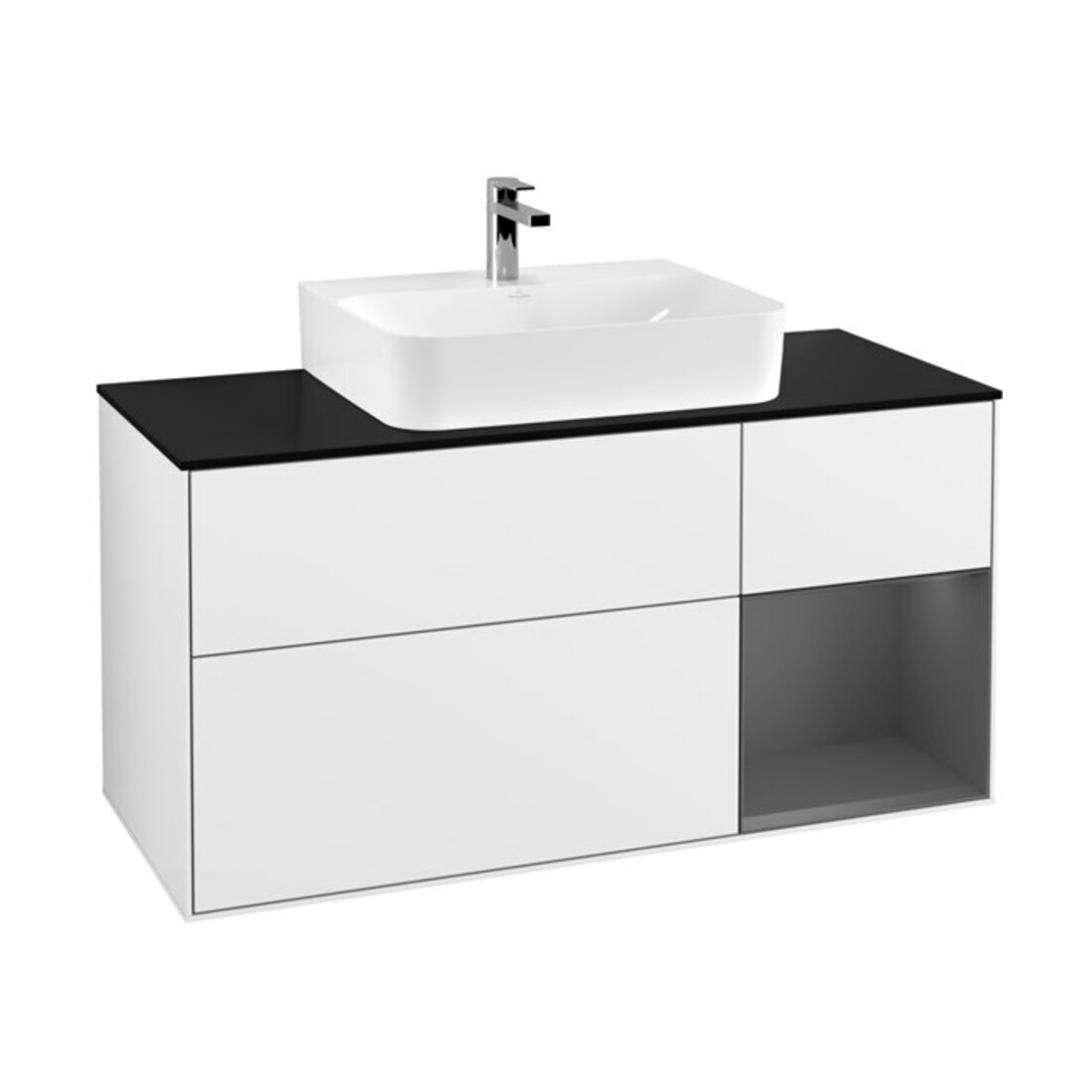 V&B Waschtischunterschrank Wandbeleuchtung Finion 120cm, Pl b m, Rg r A m, glo wh. Lac
