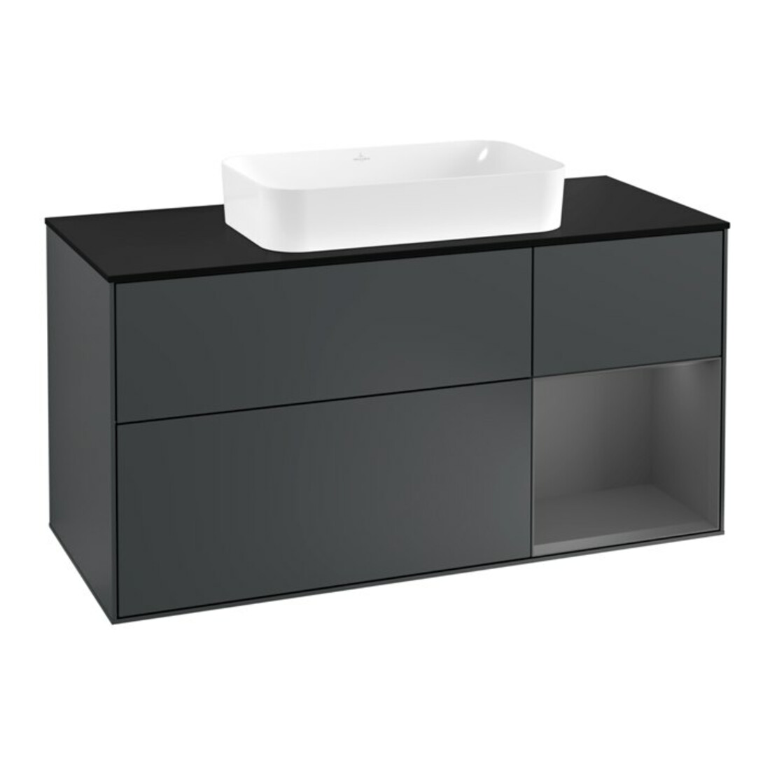 V&B Waschtischunterschrank Wandbeleuchtung Finion 120cm, Pl b m, Rg r A m, md bl. m Lac