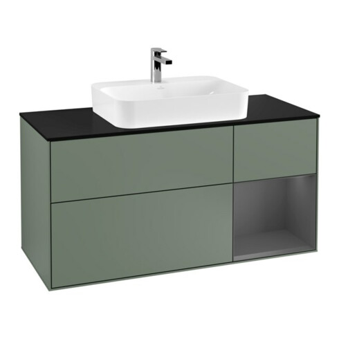 V&B Waschtischunterschrank Wandbeleuchtung Finion 120cm, Pl b m, Rg r A m, Oli. m Lac