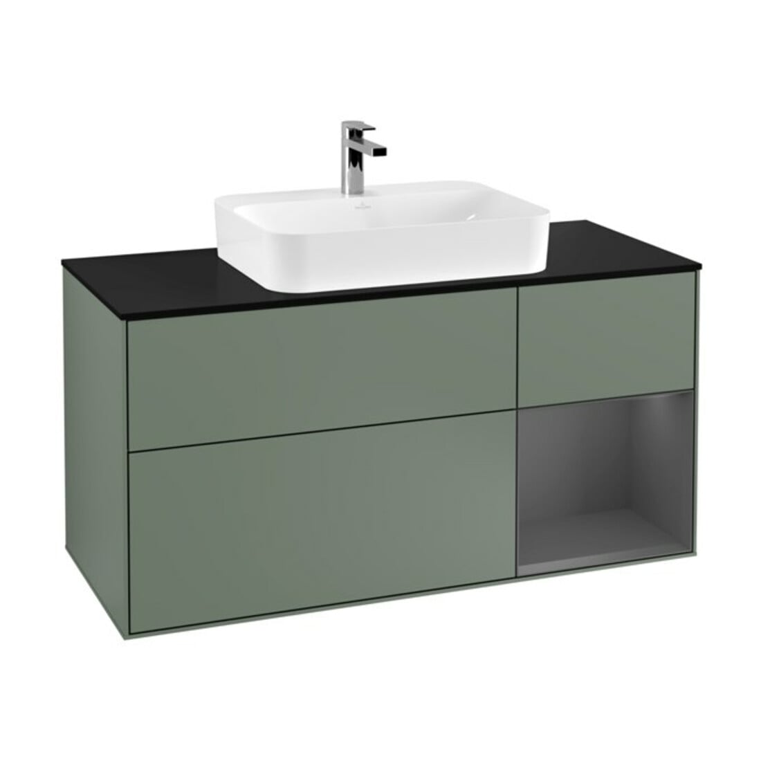 V&B Waschtischunterschrank Wandbeleuchtung Finion 120cm, Pl b m, Rg r A m, Oli. m Lac