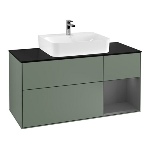 V&B Waschtischunterschrank Wandbeleuchtung Finion 120cm, Pl b m, Rg r A m, Oli. m Lac