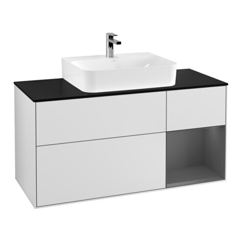 V&B Waschtischunterschrank Wandbeleuchtung Finion 120cm, Pl b m, Rg r A m, wh. m Lac