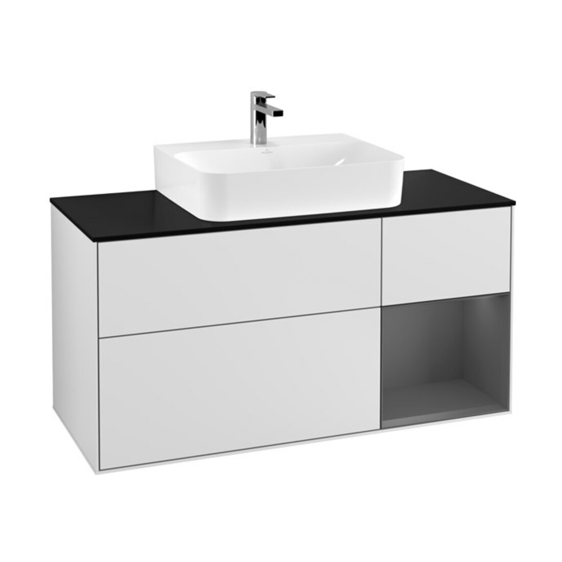 V&B Waschtischunterschrank Wandbeleuchtung Finion 120cm, Pl b m, Rg r A m, wh. m Lac