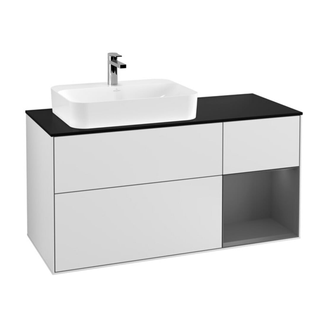 V&B Waschtischunterschrank Wandbeleuchtung Finion 120cm, Pl b m, Rg r A m, wh. m Lac