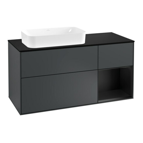 V&B Waschtischunterschrank Wandbeleuchtung Finion 120cm, Pl b m, Rg r b m La, md bl. m Lac