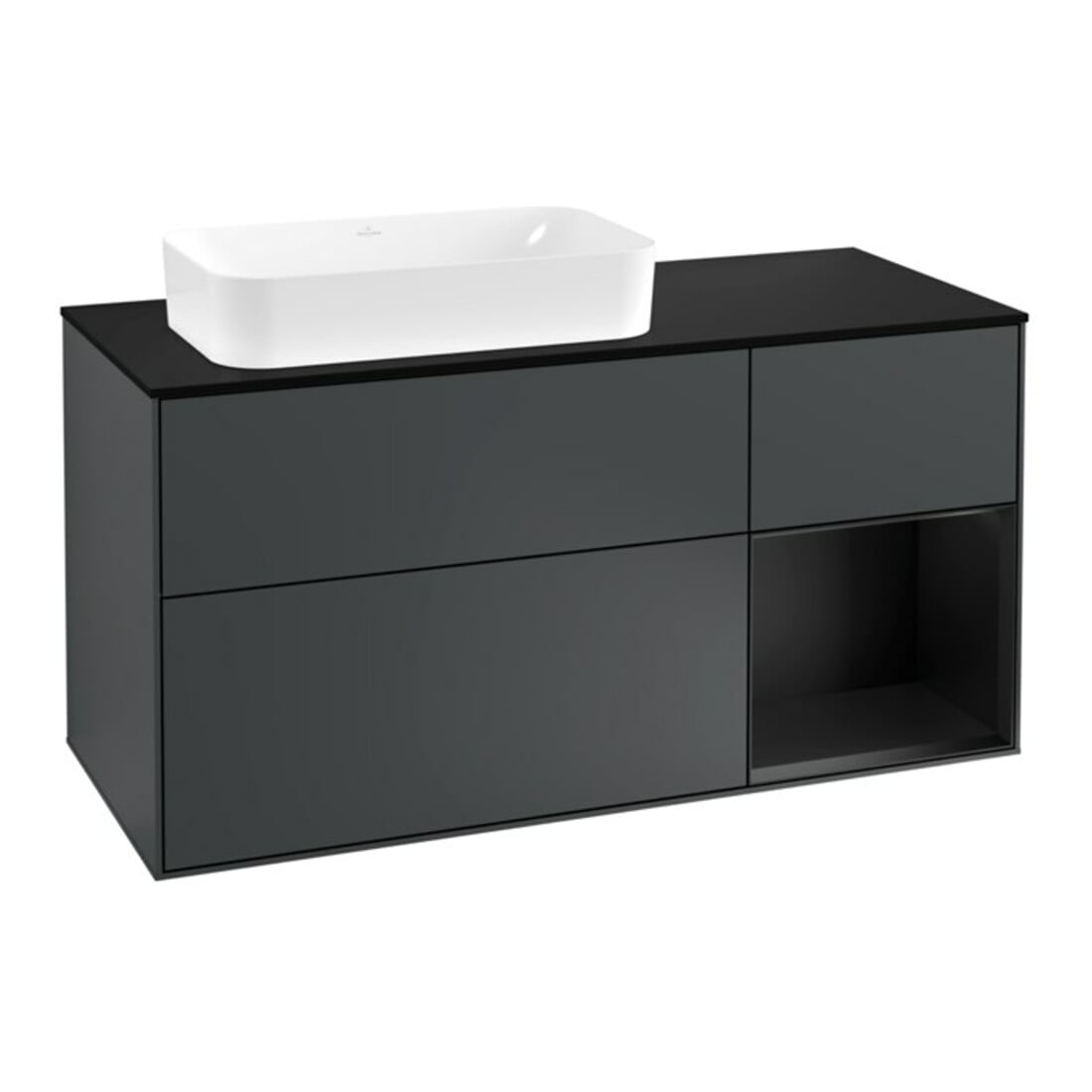 V&B Waschtischunterschrank Wandbeleuchtung Finion 120cm, Pl b m, Rg r b m La, md bl. m Lac