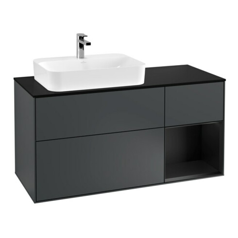 V&B Waschtischunterschrank Wandbeleuchtung Finion 120cm, Pl b m, Rg r b m La, md bl. m Lac
