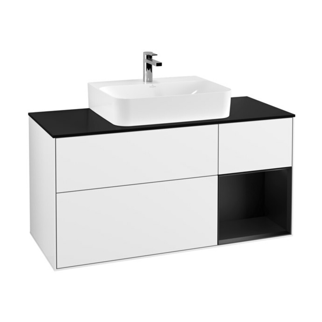 V&B Waschtischunterschrank Wandbeleuchtung Finion 120cm, Pl b m, Rg r b m Lac, glo wh. Lac