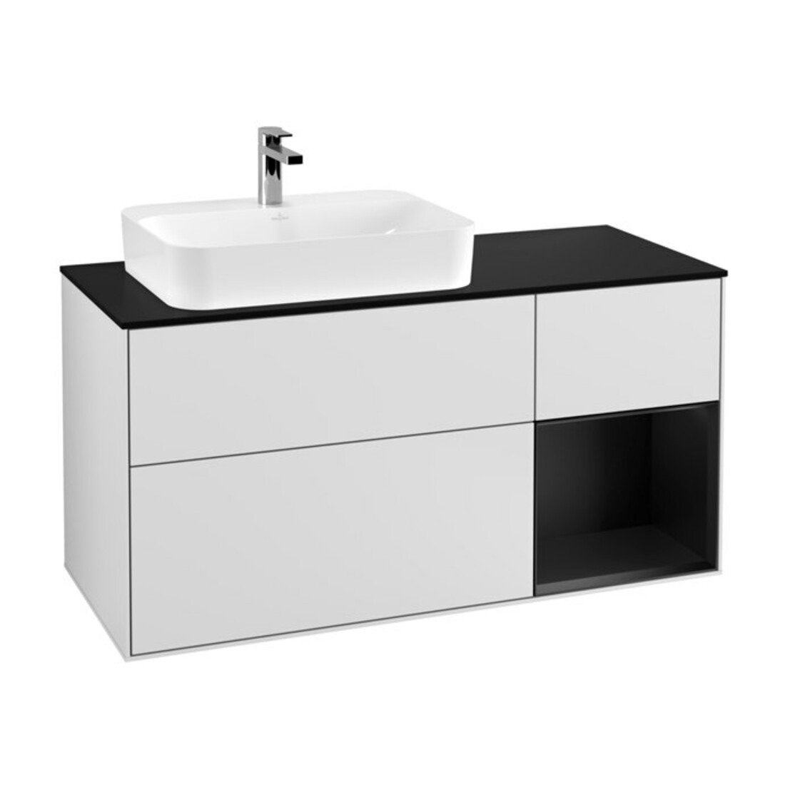 V&B Waschtischunterschrank Wandbeleuchtung Finion 120cm, Pl b m, Rg r bla m Lac, wh. m Lac