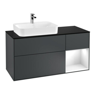 V&B Waschtischunterschrank Wandbeleuchtung Finion 120cm, Pl b m, Rg r g w La, md bl. m Lac