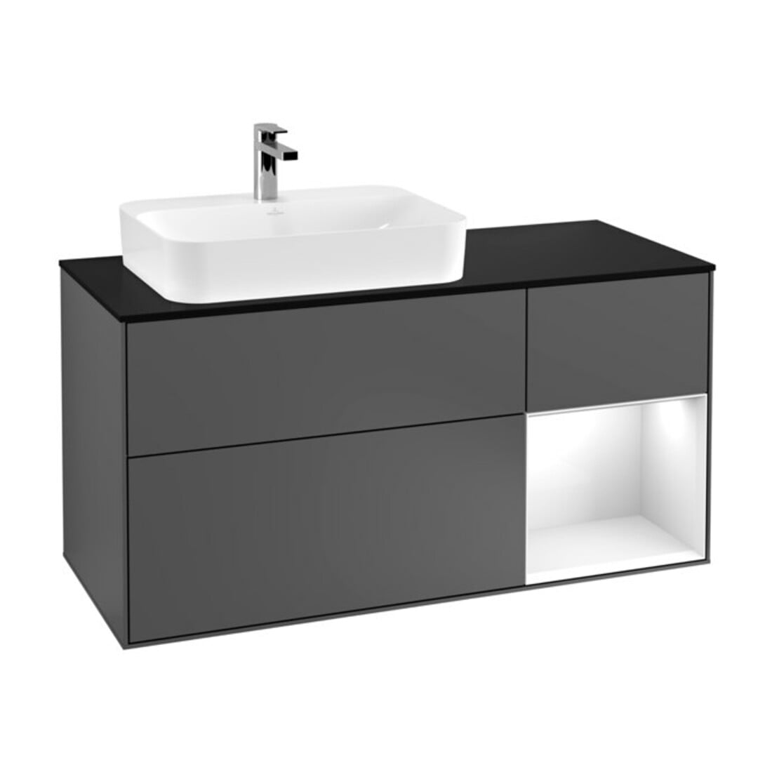 V&B Waschtischunterschrank Wandbeleuchtung Finion 120cm, Pl b m, Rg r g w Lac, Anthrac. m