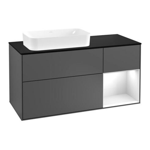 V&B Waschtischunterschrank Wandbeleuchtung Finion 120cm, Pl b m, Rg r g w Lac, Anthrac. m