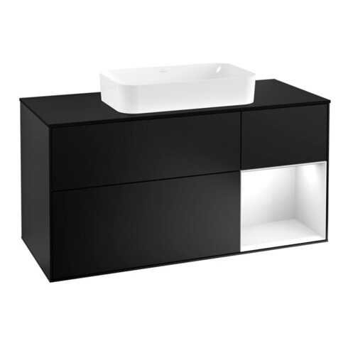 V&B Waschtischunterschrank Wandbeleuchtung Finion 120cm, Pl b m, Rg r g wh. Lac, bla m Lac