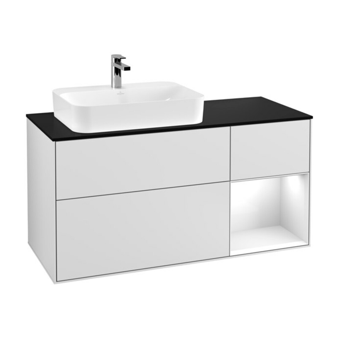 V&B Waschtischunterschrank Wandbeleuchtung Finion 120cm, Pl b m, Rg r g wh. Lac, wh. m Lac