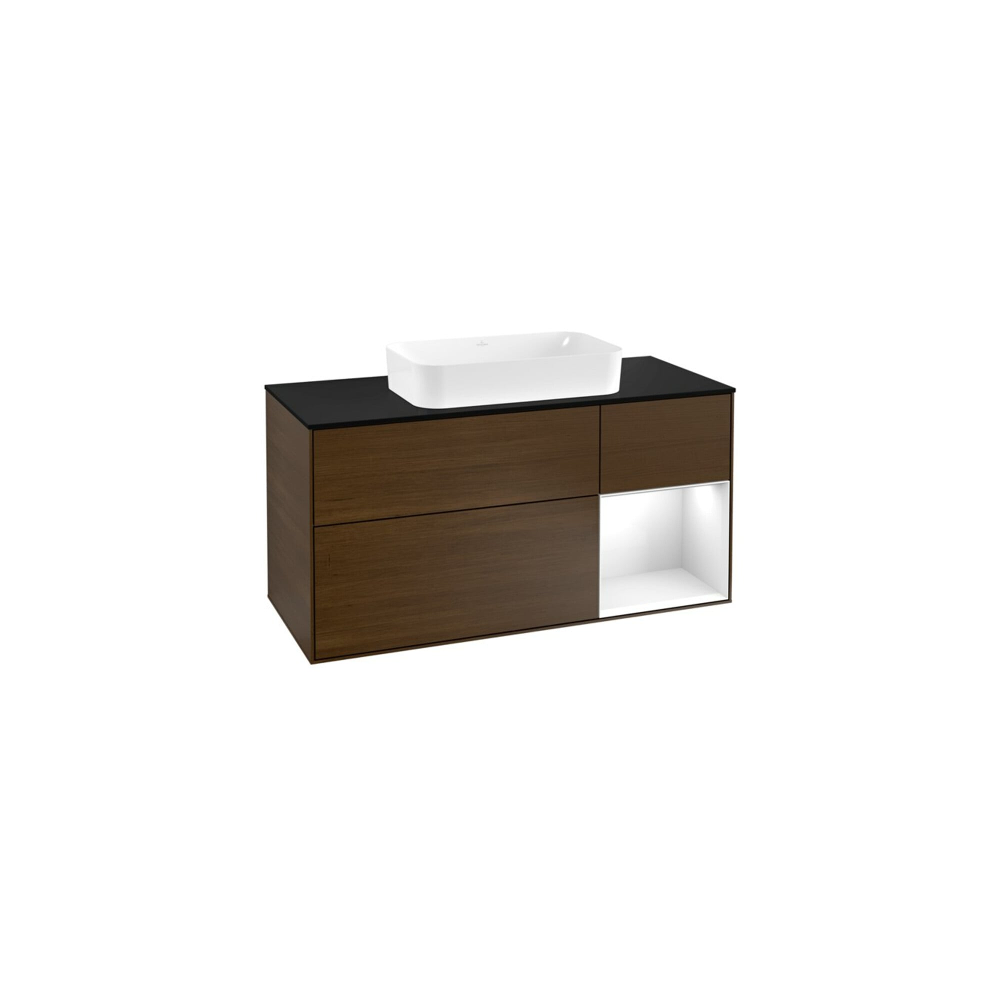 V&B Waschtischunterschrank Wandbeleuchtung Finion 120cm, Pl b m, Rg r glo wh. Lac, wal ven ; Villeroy & Boch