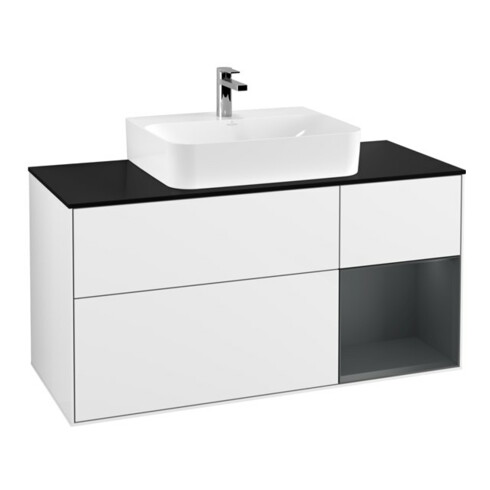 V&B Waschtischunterschrank Wandbeleuchtung Finion 120cm, Pl b m, Rg r md b m La, g wh. Lac