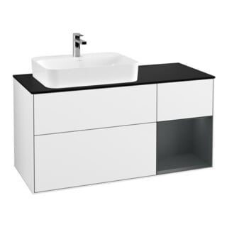 V&B Waschtischunterschrank Wandbeleuchtung Finion 120cm, Pl b m, Rg r md b m La, g wh. Lac