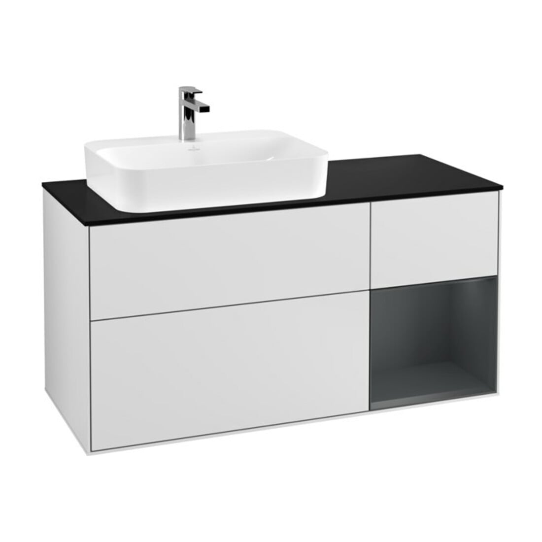 V&B Waschtischunterschrank Wandbeleuchtung Finion 120cm, Pl b m, Rg r md b m La, wh. m Lac