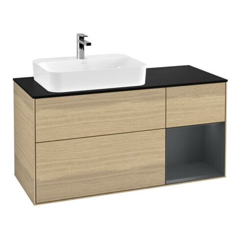 V&B Waschtischunterschrank Wandbeleuchtung Finion 120cm, Pl b m, Rg r md bl. m Lac, Oa ven