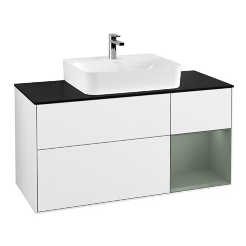 V&B Waschtischunterschrank Wandbeleuchtung Finion 120cm, Pl b m, Rg r Ol m La, glo wh. Lac