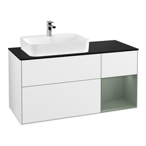 V&B Waschtischunterschrank Wandbeleuchtung Finion 120cm, Pl b m, Rg r Ol m La, glo wh. Lac