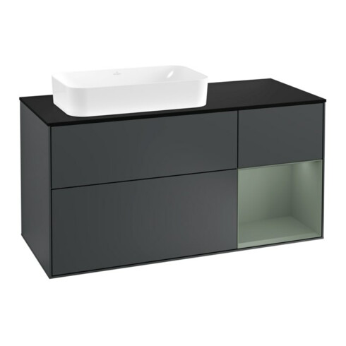 V&B Waschtischunterschrank Wandbeleuchtung Finion 120cm, Pl b m, Rg r Ol m La, md b m Lac