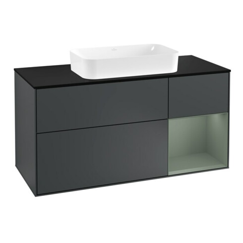 V&B Waschtischunterschrank Wandbeleuchtung Finion 120cm, Pl b m, Rg r Ol m La, md b m Lac