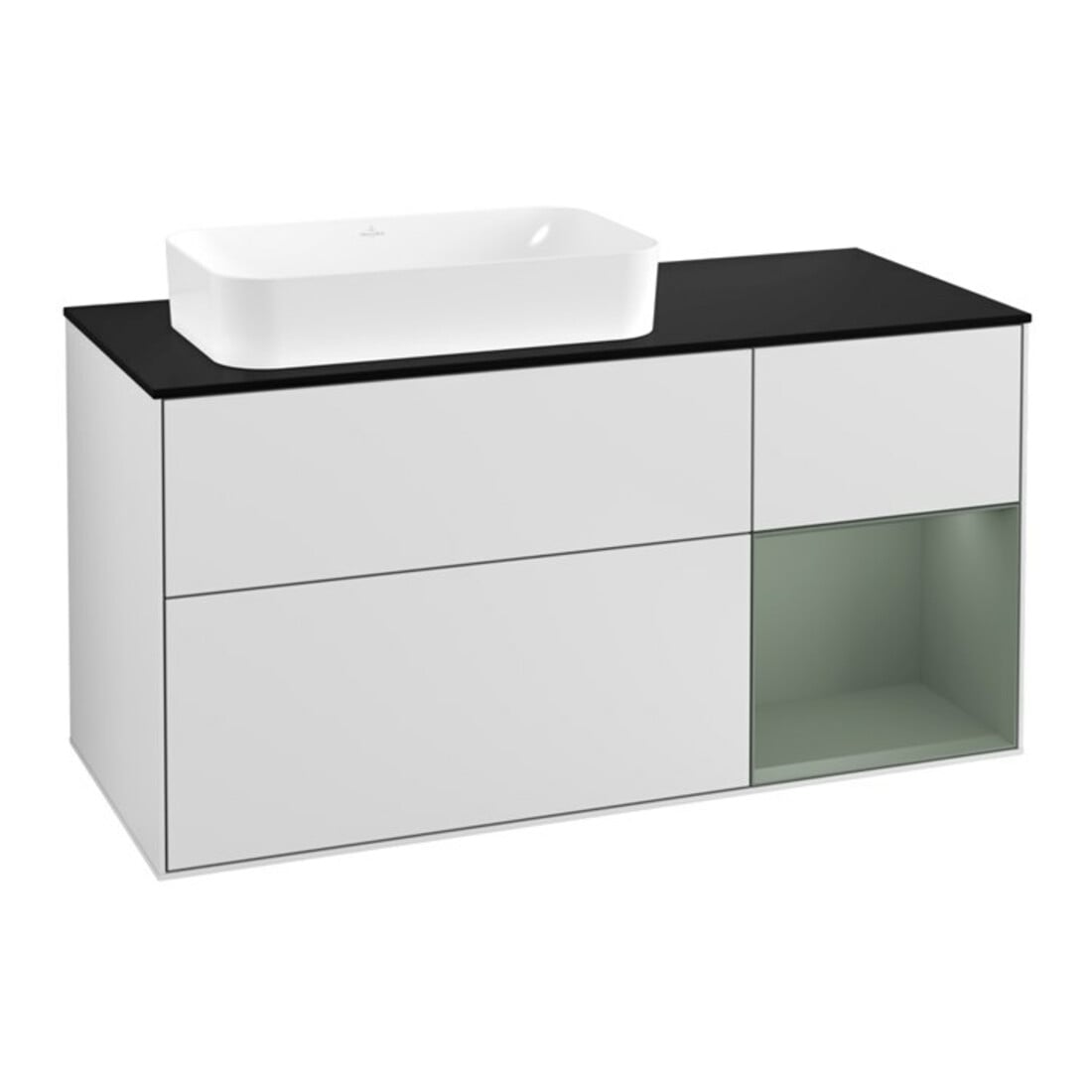 V&B Waschtischunterschrank Wandbeleuchtung Finion 120cm, Pl b m, Rg r Ol m Lac, wh. m Lac