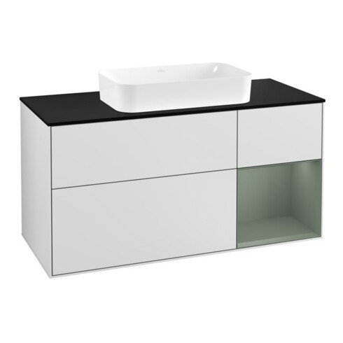 V&B Waschtischunterschrank Wandbeleuchtung Finion 120cm, Pl b m, Rg r Ol m Lac, wh. m Lac