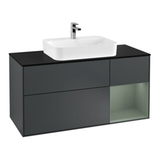 V&B Waschtischunterschrank Wandbeleuchtung Finion 120cm, Pl b m, Rg r Oli. m, md bl. m Lac