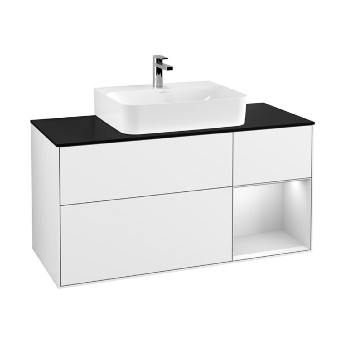 V&B Waschtischunterschrank Wandbeleuchtung Finion 120cm, Pl b m, Rg r w m Lac, glo wh. Lac