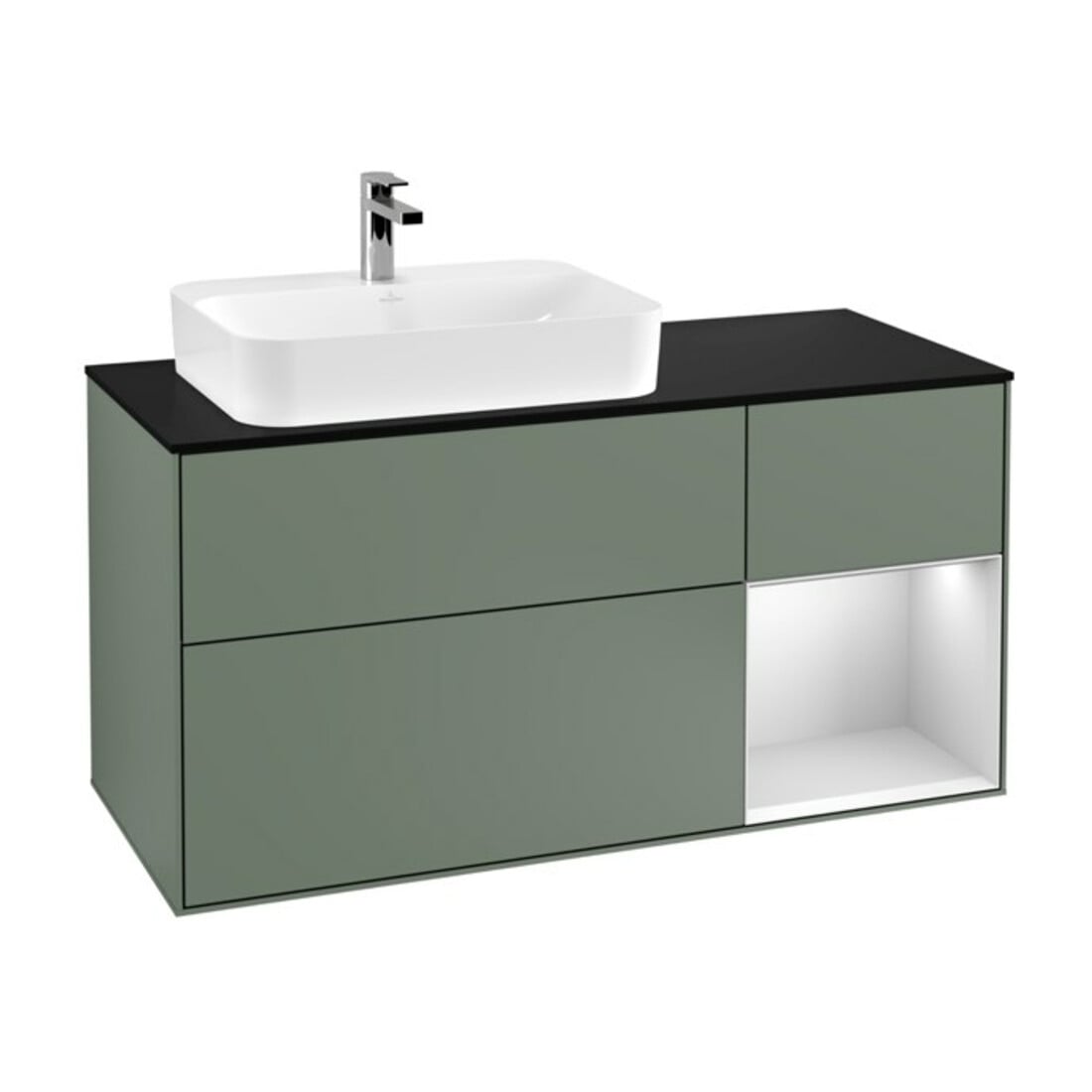 V&B Waschtischunterschrank Wandbeleuchtung Finion 120cm, Pl b m, Rg r w m Lac, Oli. m Lac