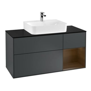 V&B Waschtischunterschrank Wandbeleuchtung Finion 120cm, Pl b m, Rg r wal ven, md b m Lac