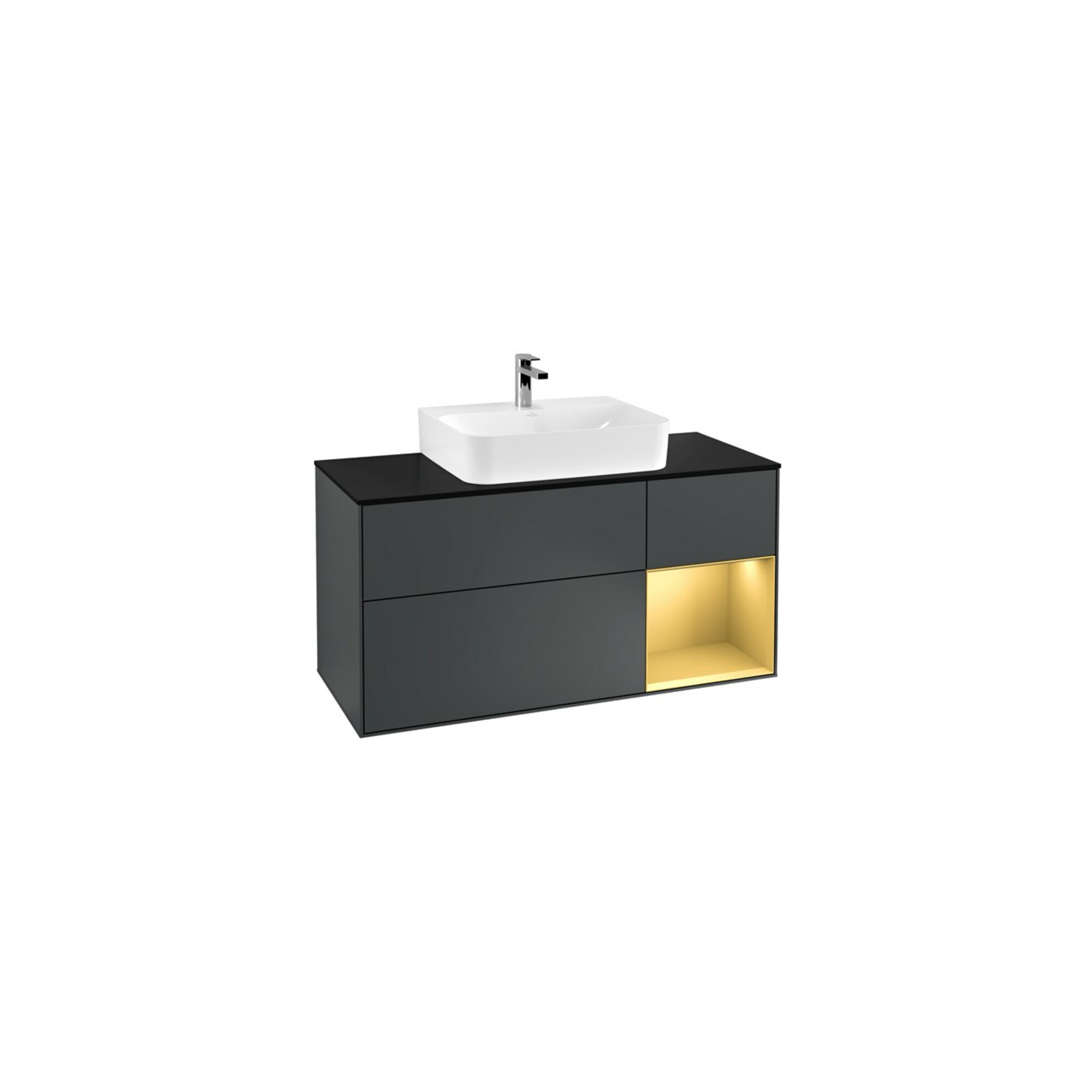 V&B Waschtischunterschrank Wandbeleuchtung Finion 120cm, Pl b m, Rg re gol m, md bl. m Lac ; Villeroy & Boch
