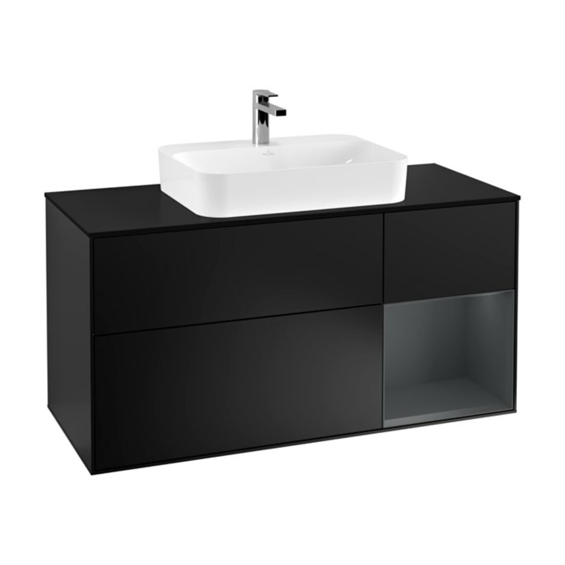 V&B Waschtischunterschrank Wandbeleuchtung Finion 120cm, Pl b m, Rg re md bl. m, bla m Lac