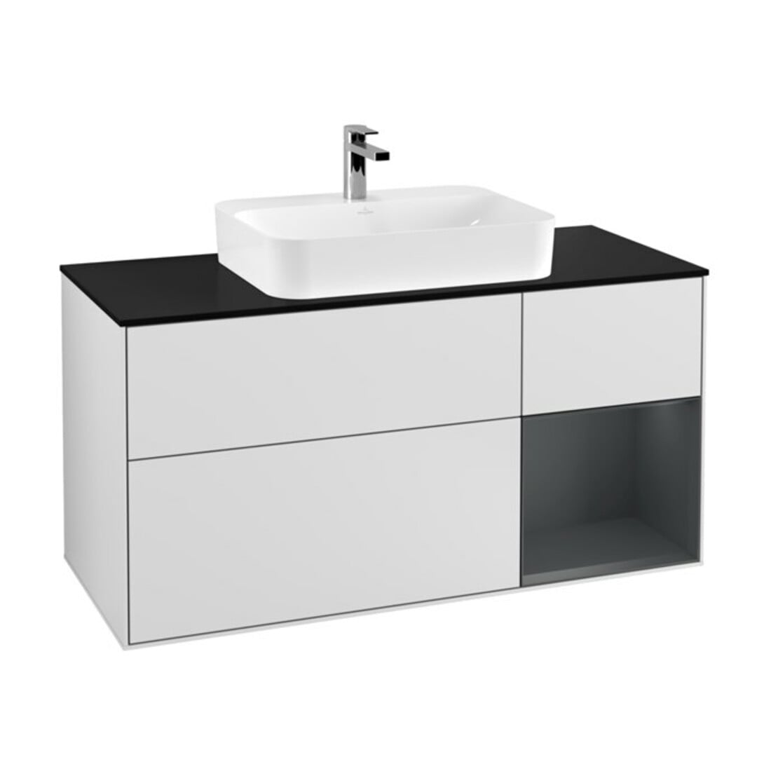 V&B Waschtischunterschrank Wandbeleuchtung Finion 120cm, Pl b m, Rg re md bl. m, wh. m Lac