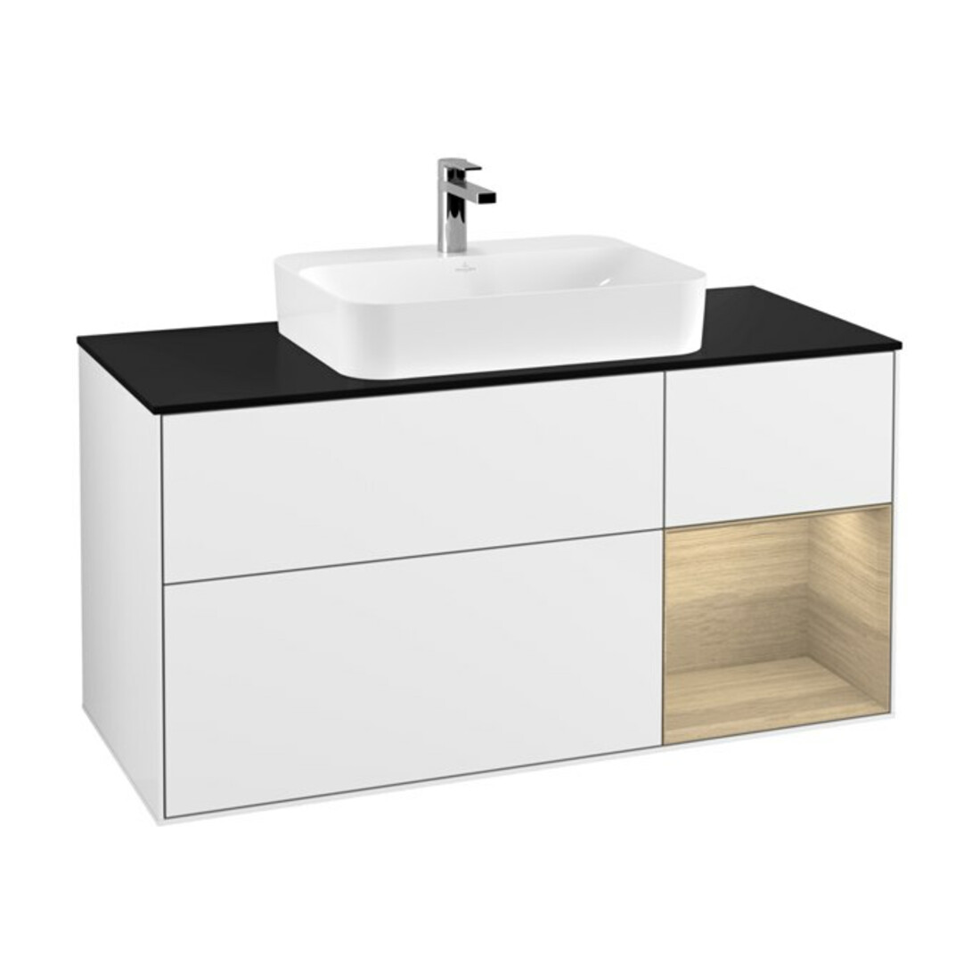 V&B Waschtischunterschrank Wandbeleuchtung Finion 120cm, Pl b m, Rg re Oa ven, glo wh. Lac