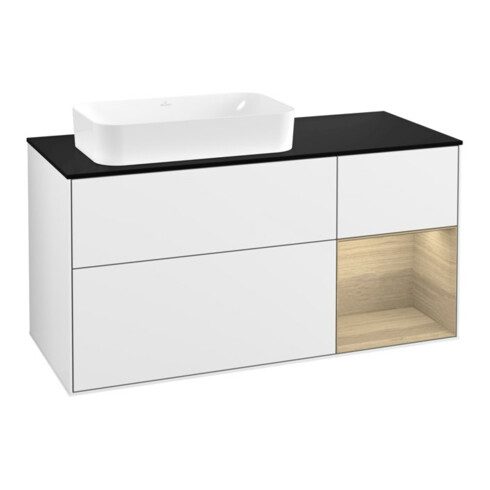 V&B Waschtischunterschrank Wandbeleuchtung Finion 120cm, Pl b m, Rg re Oa ven, glo wh. Lac