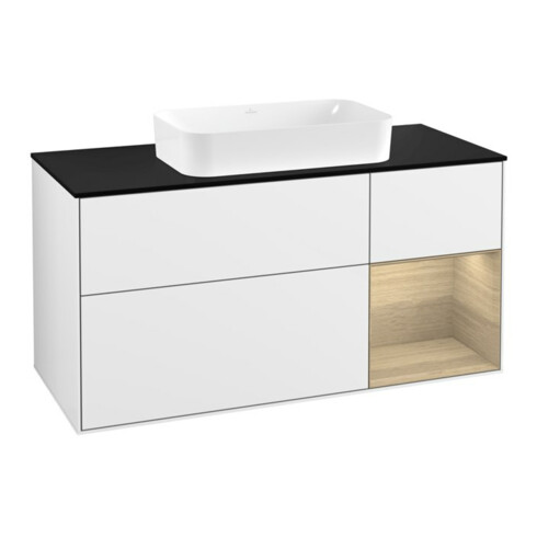 V&B Waschtischunterschrank Wandbeleuchtung Finion 120cm, Pl b m, Rg re Oa ven, glo wh. Lac