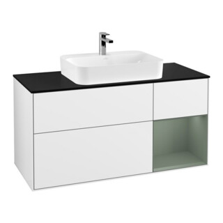 V&B Waschtischunterschrank Wandbeleuchtung Finion 120cm, Pl b m, Rg re Oli. m, glo wh. Lac
