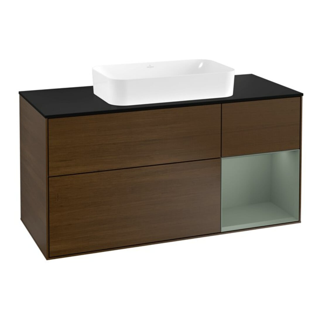 V&B Waschtischunterschrank Wandbeleuchtung Finion 120cm, Pl b m, Rg re Oli. m Lac, wal ven